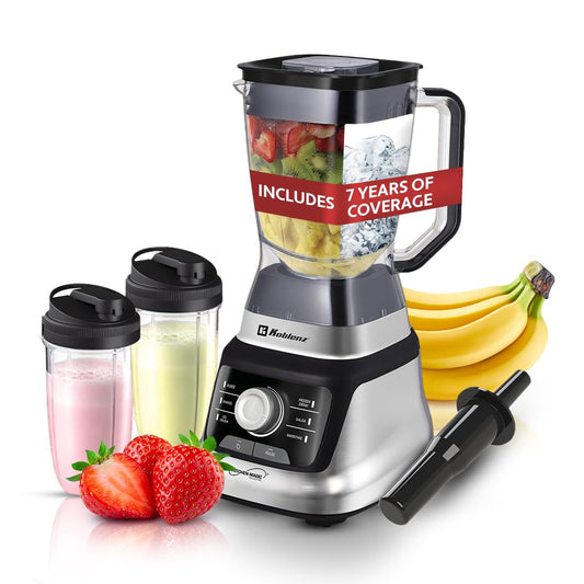 Koblenz Licuadora Profesional LKM-9610, Tecnología Reversible, 1400W, 2L Vaso Tritán +2 Vasos Personales 900ml, Perilla de Velocidad Ajustable, 6 Programas Automáticos, Sistema Metálico, Plateado