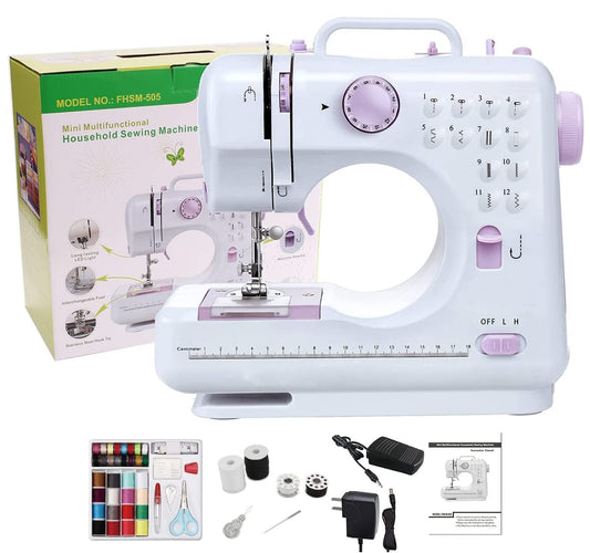LÍMITE-MX Mini Maquina de Coser Electrica,Máquina de Coser 12 Puntadas Máquina de Coser Portatil con Luz de LED,Función de Patchwork, Costura de Botones, Cremallera, Costura Cilíndrica, Máquina de Coser Electrica(Morado)