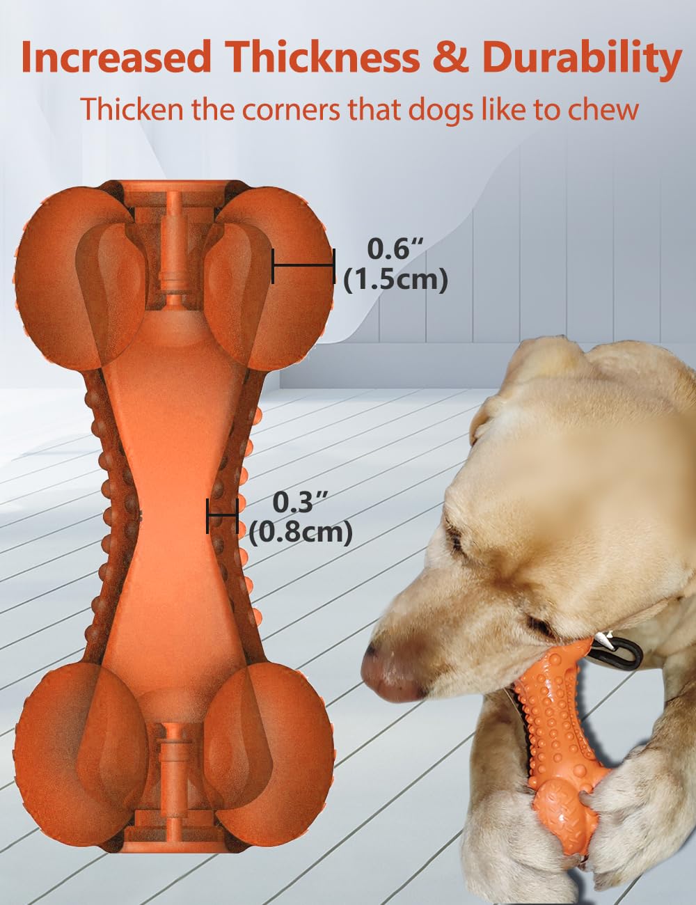 Juguete masticable para perros chirriantes para masticadores agresivos de raza grande, hueso de goma indestructible con cepillo de dientes para limpieza de dientes de perros grandes y medianos