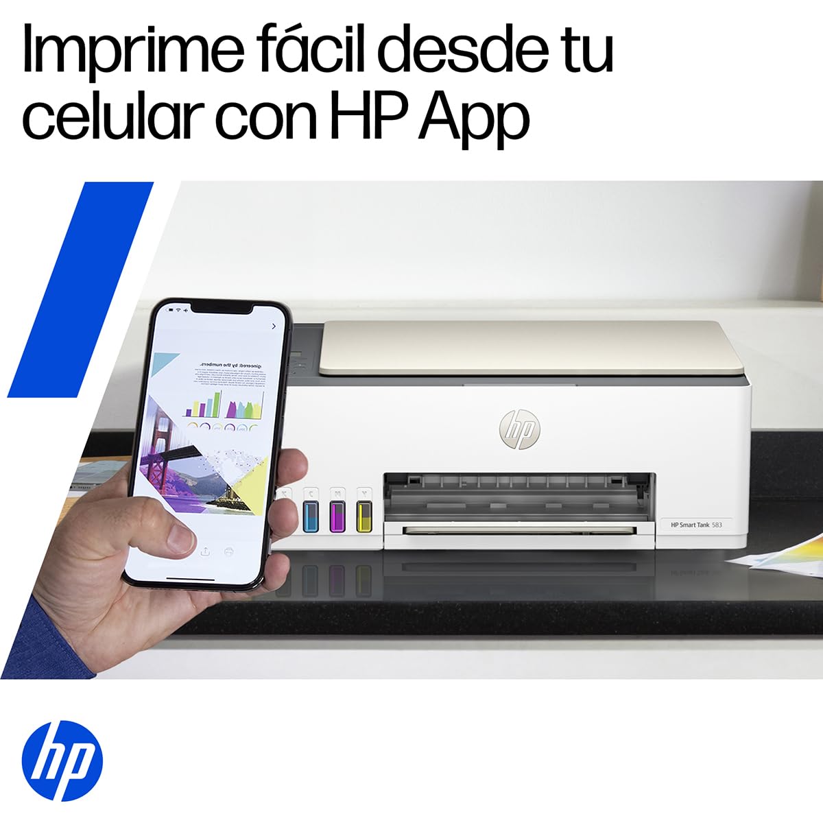 HP Impresora Multifuncional Smart Tank 583, Todo-en-Uno, Tanque de Tinta, WiFi, USB, Bluetooth, Smart, AirPrint, Impresión, Copiado, Escaneo (4A8D7A#AKY)