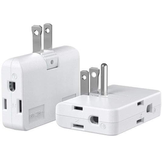 Adaptador de salida de 2 clavijas a 3 clavijas, convertidor adaptador de 3 clavijas a 2 clavijas, convertidor de tierra polarizado giratorio listado ETL, de ignífugo para el hogar, blanco, 2 paquetes
