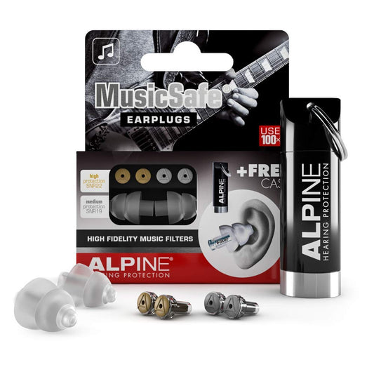 Alpine MusicSafe Tapones para los oídos para músicos - Mejora tu experiencia musical con dos filtros intercambiables - Protección auditiva Hipoalergénico - Tapones reutilizables - Transparente