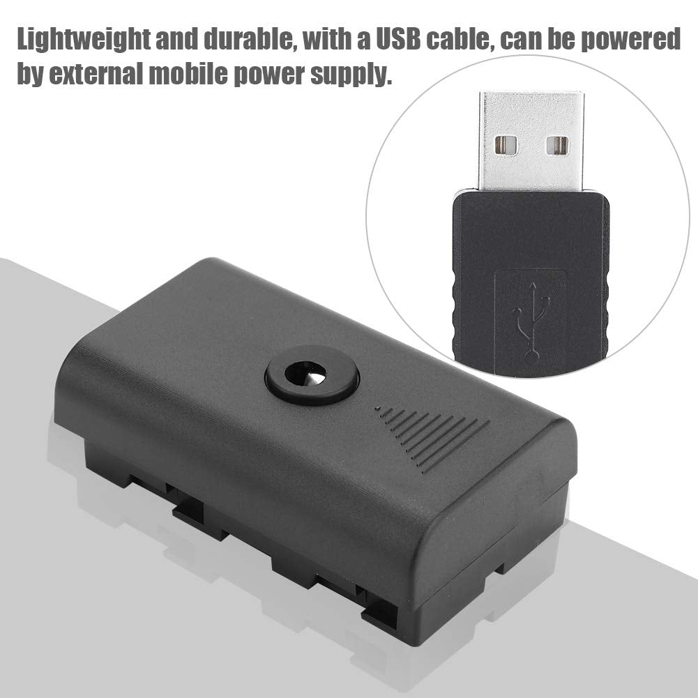 NP-F Batería ficticia Fuente de alimentación externa Acoplador de batería ficticia Adaptador de fuente de alimentación de CA para NP-F550 F570 F770 F750 F970 F990 con cable USB para alimentar la cámar