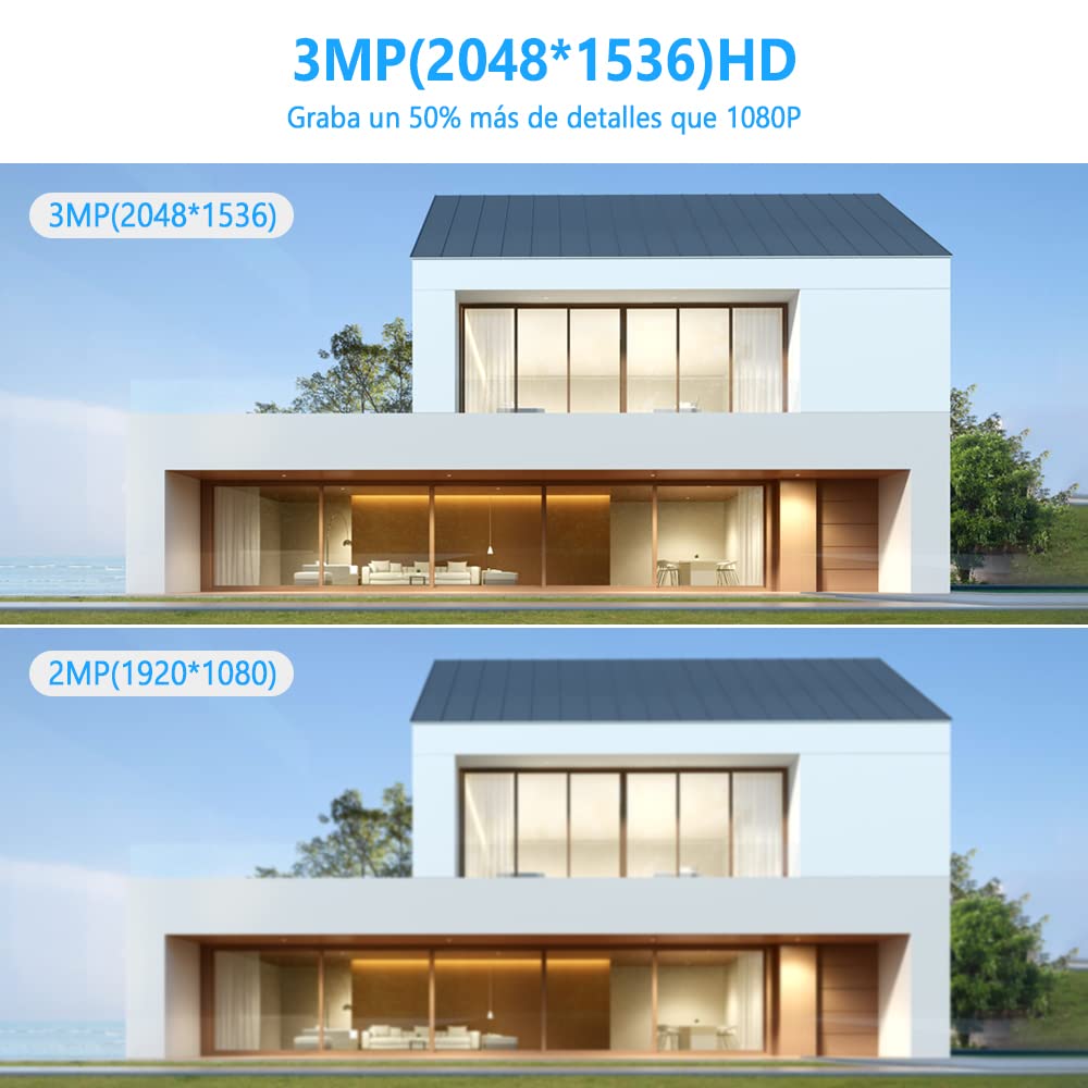 Kit de Cámara de Seguridad EASYTAO 2K 8CH 3MP WiFi con Vision Nocturna y Detección de Movimiento Inalámbrico Impermeable IP66