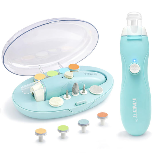 Fansidi - Lima de uñas de bebé recargable para recién nacido o bebé recién nacido uñas y uñas de los pies - Accesorio para niñas y niños - almohadillas para orejas de repuesto adicionales incluidas (azul)