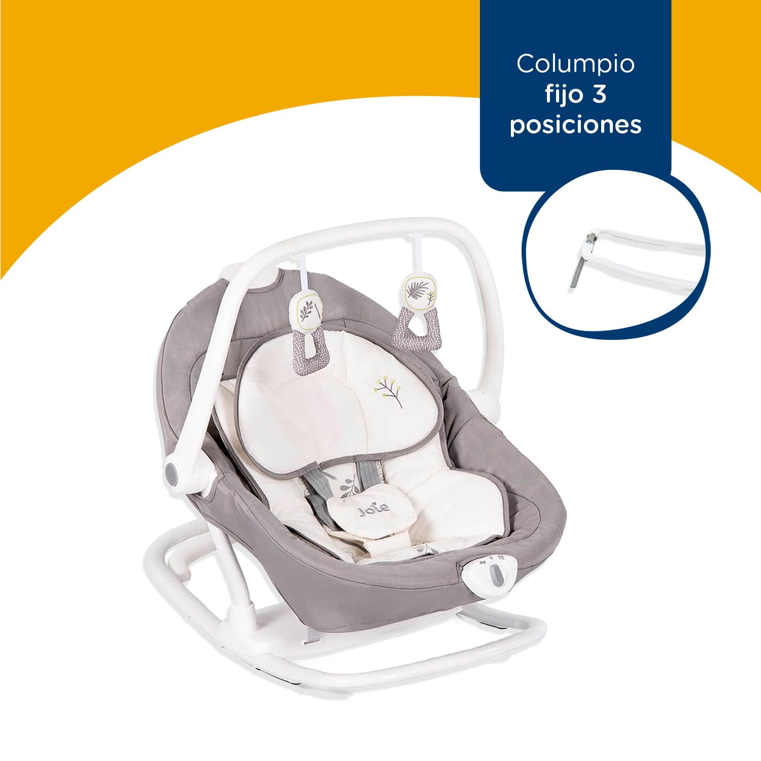Joie Columpio Portatil para Bebe Sansa, Cuna Mecedora con Giro de 90°, Silla Mecedora Reclinable con 3 Posiciones y Vibracion Calmante, Bouncer Electrico para Bebe