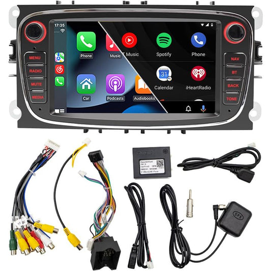 FINYQBET Autoestéreo para Carro Ford Focus 2013 y Modelos Anteriores, Estéreo con Pantalla CarPlay y Android Auto, Compatible con Focus sin Adaptaciones, Asistente de Voz,Mirrorlink,Cámara Trasera,GPS