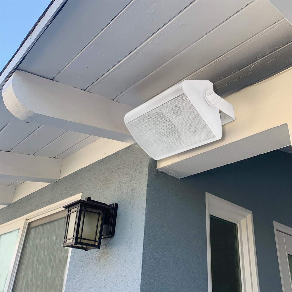Herdio - Altavoces de Pared para Patio Interior y Exterior de 5.25 Pulgadas, 200 W, Sistema de Montaje en Pared para Todo Tipo de Clima, un par, Blanco