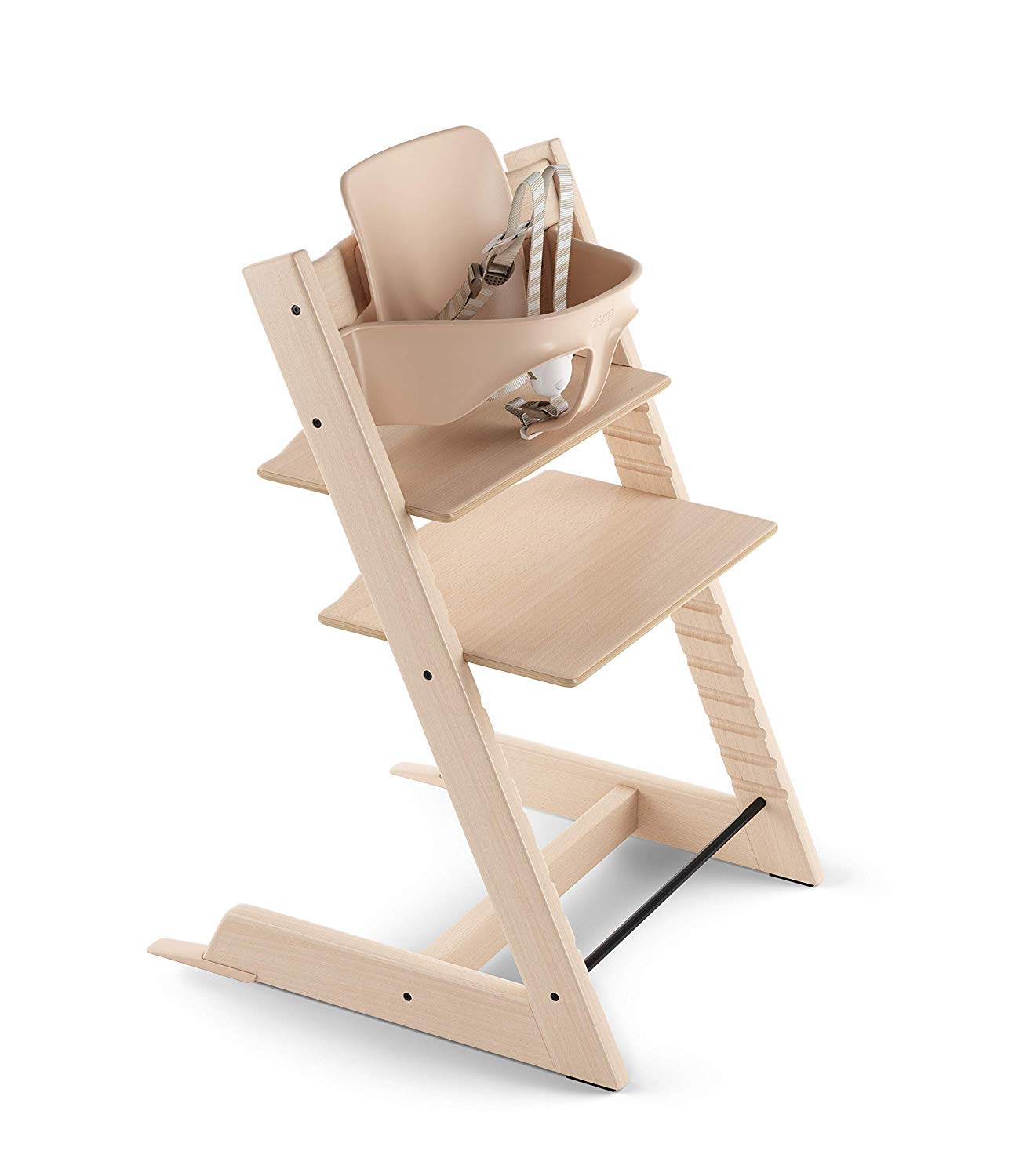 Stokke - Silla alta Tripp Trapp Cojín + Bandeja Stokke (Blanco) - Incluye Silla + Set de Bebé con Arnés Extraíble para Niños de 6 a 36 Meses (Natural)