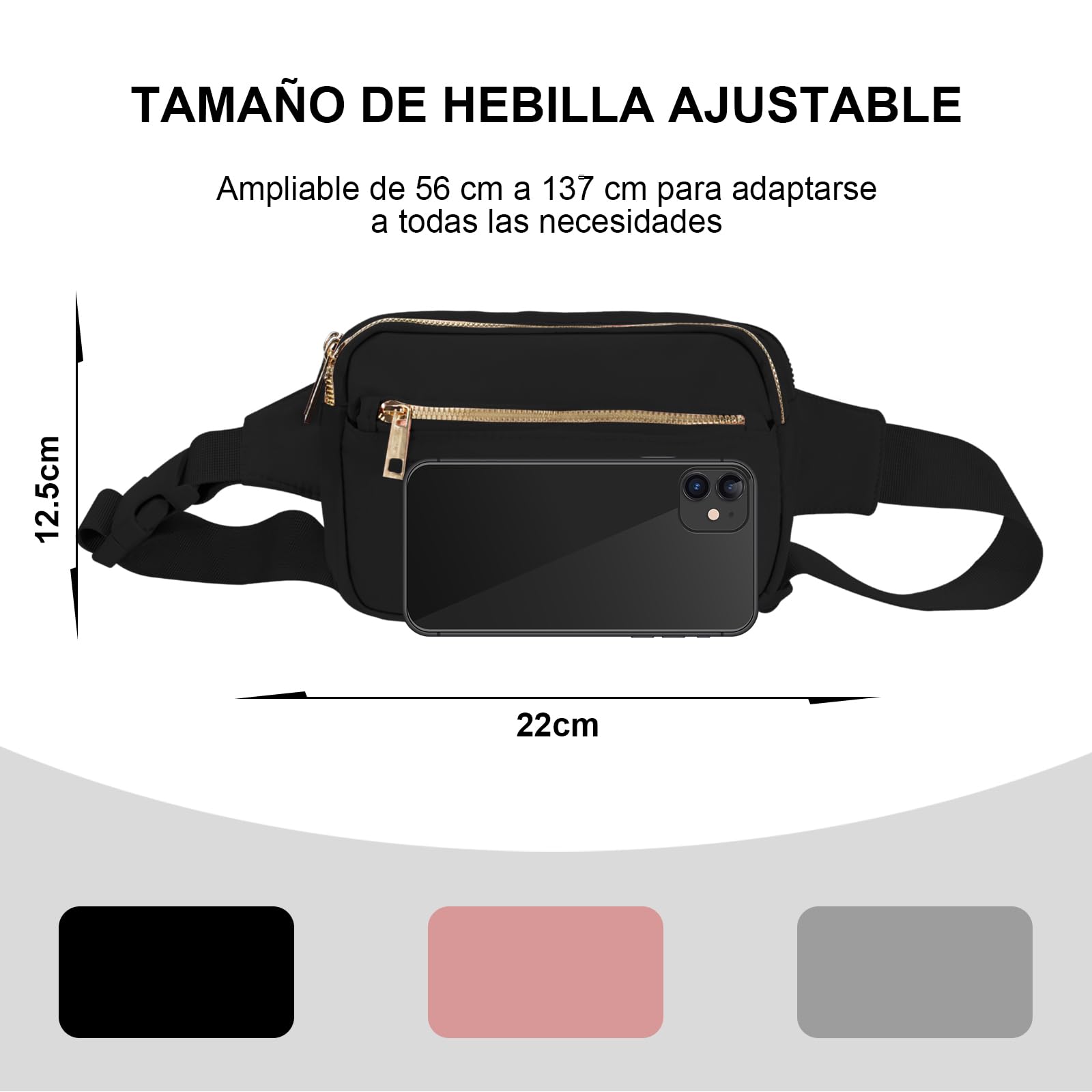 Cangureras de Moda de Mujer,Riñonera Moda Deportiva con Bandolera Ajustable, Impermeable y Ligero RiñOnera Unisex Adecuado para Viajar, Hacer Senderismo, Correr, Montar En Bicicleta (Negro)