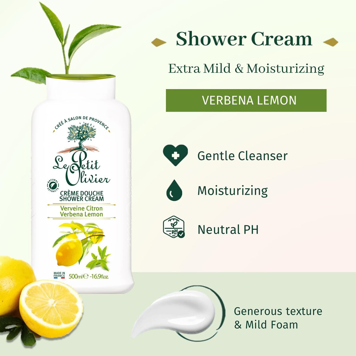 Shower Cream - Verbena Lemon by le Petit Olivier for Women - 16.9 OZ Shower Cream