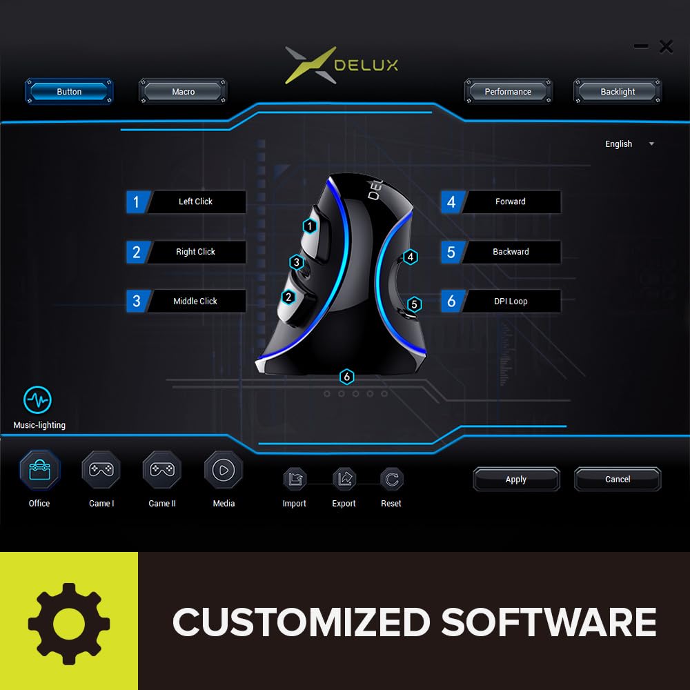 DeLUX mouse ergonómico, mouse vertical RGB grande con cable con 6 botones, reposamuñecas extraíble, 4000DPI y software a bordo que reduce la tensión de la mano, para túnel carpiano (M618Plus RGB-negro)