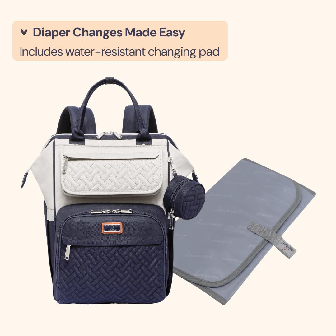 BabbleRoo - Mochila para pañales, bolsas grandes multifunción con cambiador y correas para carriola, estuche para chupete, unisex, elegante, mochila de viaje para mamás, papás (gris piedra)