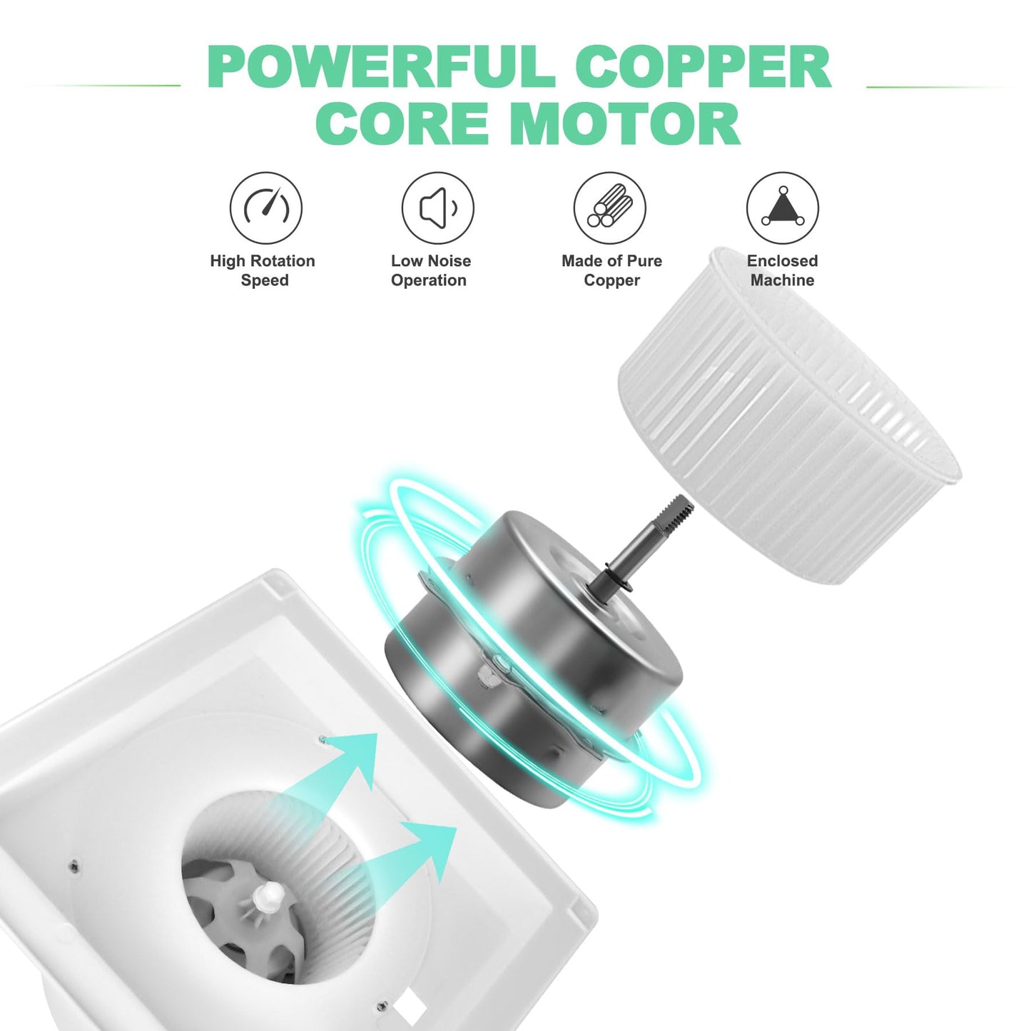 Ventilador de Escape POWERENG Blanco 164 CFM 0.7 Sones para Baño, Ducha, Hogar y Oficina