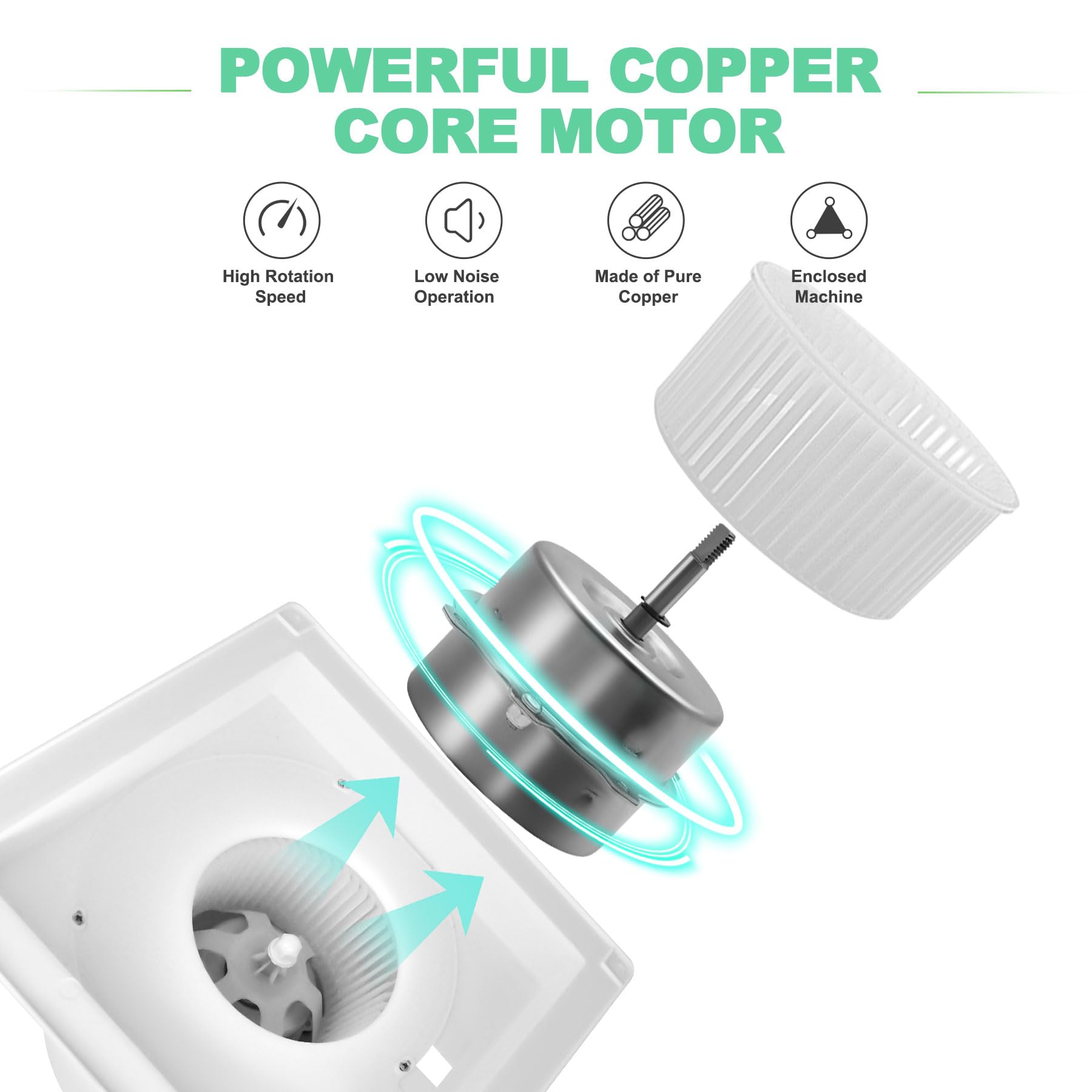 Ventilador de Escape POWERENG Blanco 164 CFM 0.7 Sones para Baño, Ducha, Hogar y Oficina