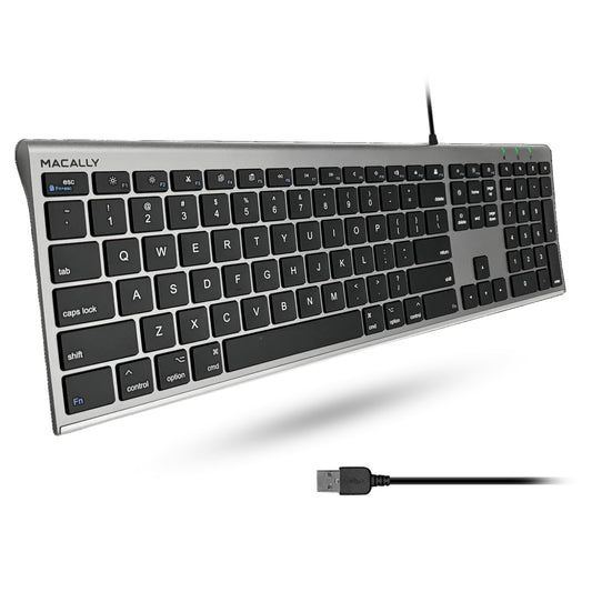 Teclado de Computadora Macally USB Ultrafino Compatible para Mac y Windows con Teclado Numérico