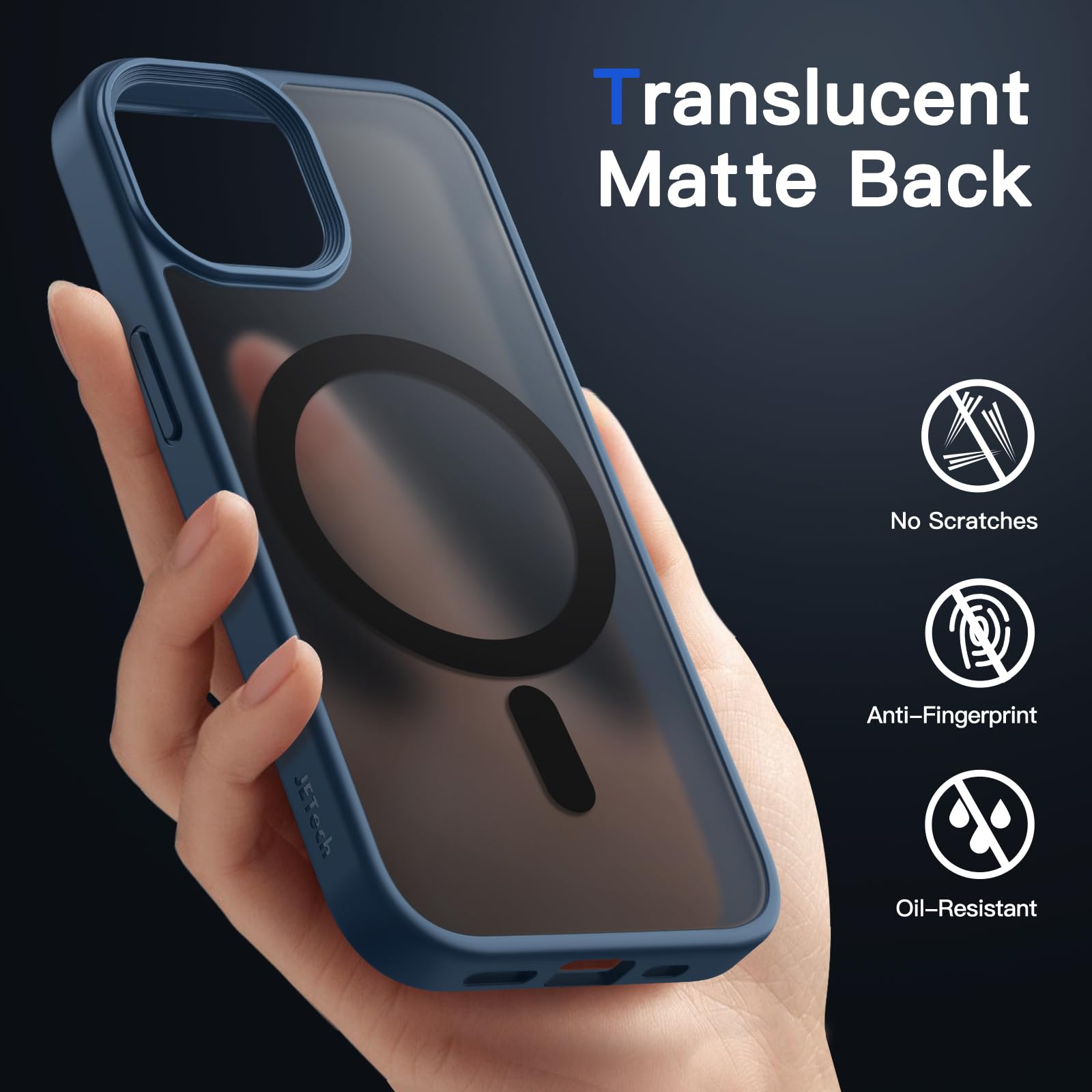JETech Funda Magnética para iPhone 13 6.1 Pulgadas Compatible con MagSafe, Carcasa Translúcida Mate Trasera Fina Antigolpes (Azul Tormenta)