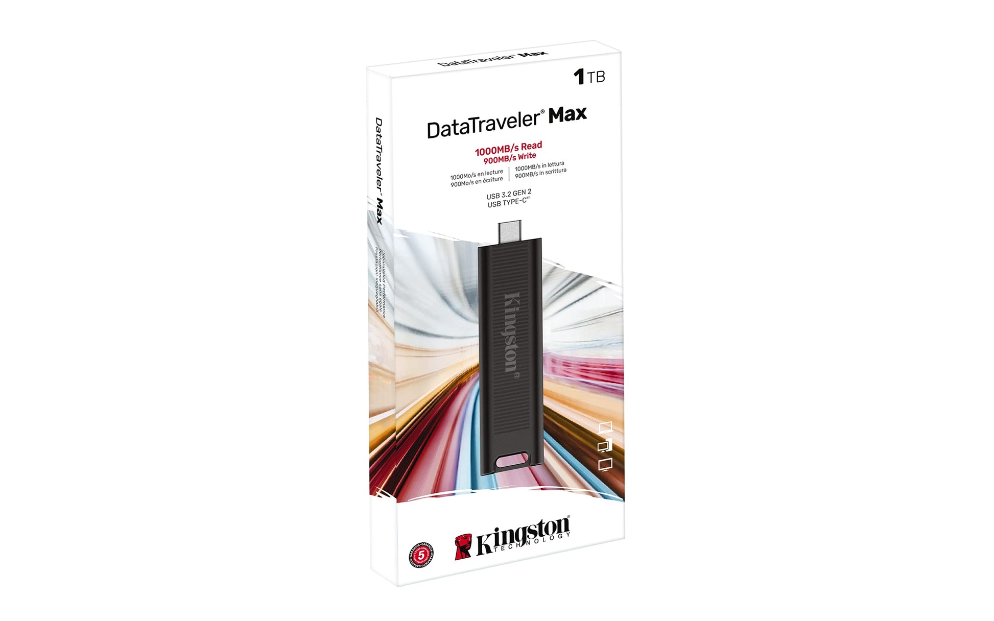 Kingston USB DT MAX 1TB Tipo C 3.2 Gen 2 Lectura: 1.000MB/seg Escritura: 900MB/seg (DTMAX/1TB)