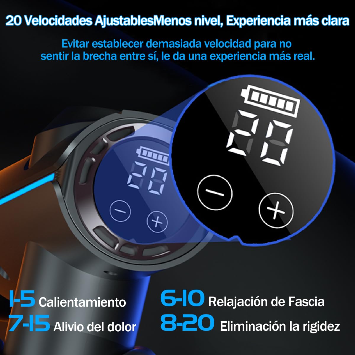 Pistola De Masajes,Pistola Masajeadora con 11 Cabezales y 20 Velocidades Ajustables,Masajeadores Eléctrico de Mano con Pantalla Lcd,Masajeador Muscular Ideal para Hombros,Cuello, Espalda