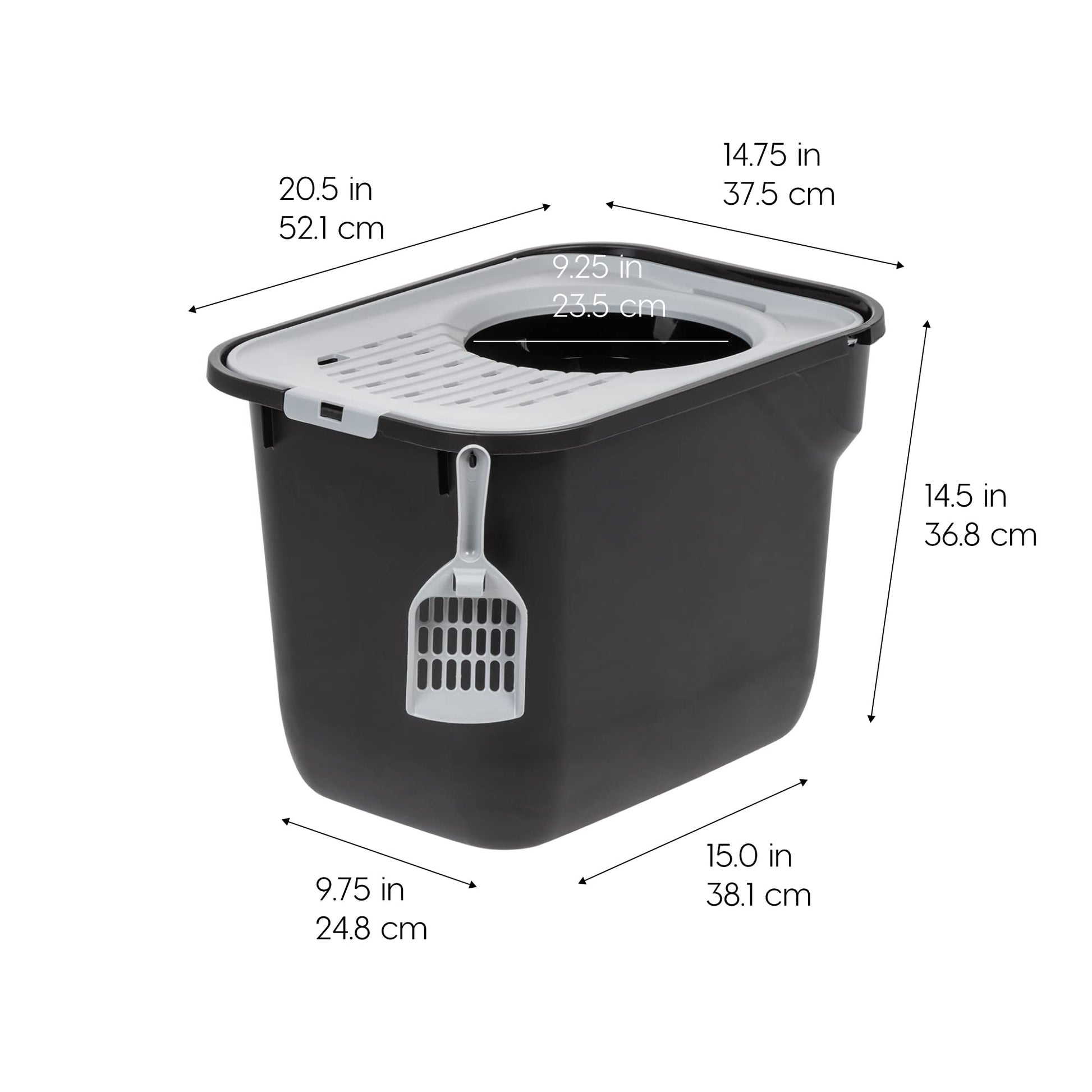 IRIS USA Caja de Arena para Gatos Rectangular de Entrada Superior con Paleta, Grande, Caja de Arena para Gatitos, Blanco/Gris