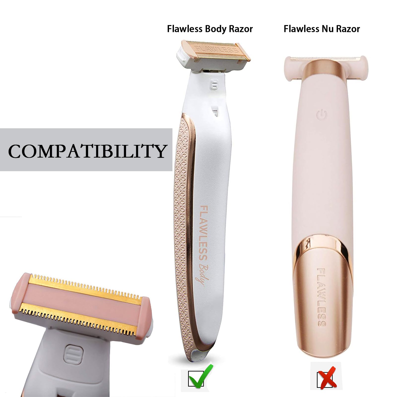 Cabezales de repuesto para afeitadora Body Ladies compatibles con Finishing Touch Flawless Body Recargable para Mujeres Incluye 2 cepillos de limpieza (4 piezas)