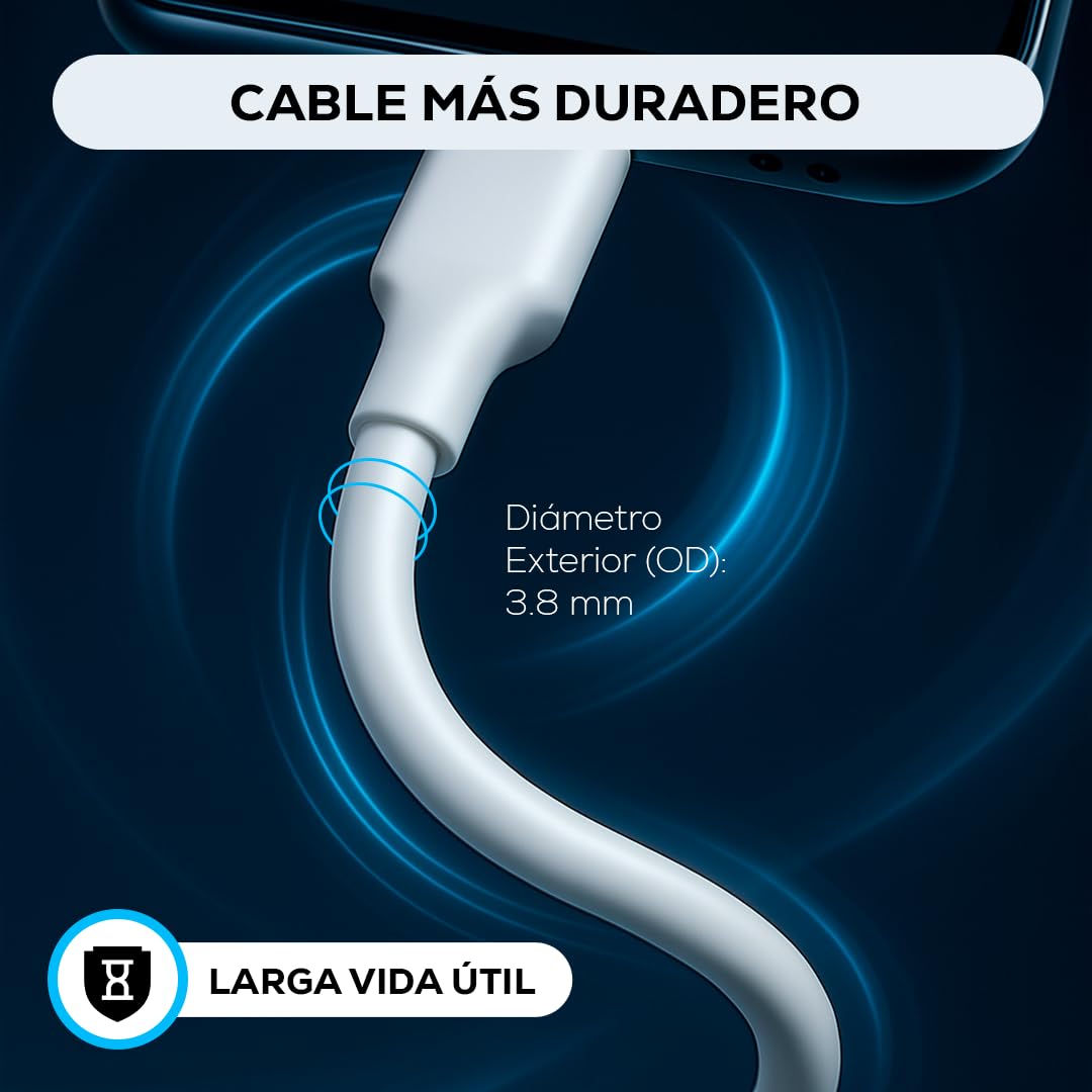 Cable USB Tipo A a C MUBITECH Blanco y Negro Carga Rápida Compatible Tipo C