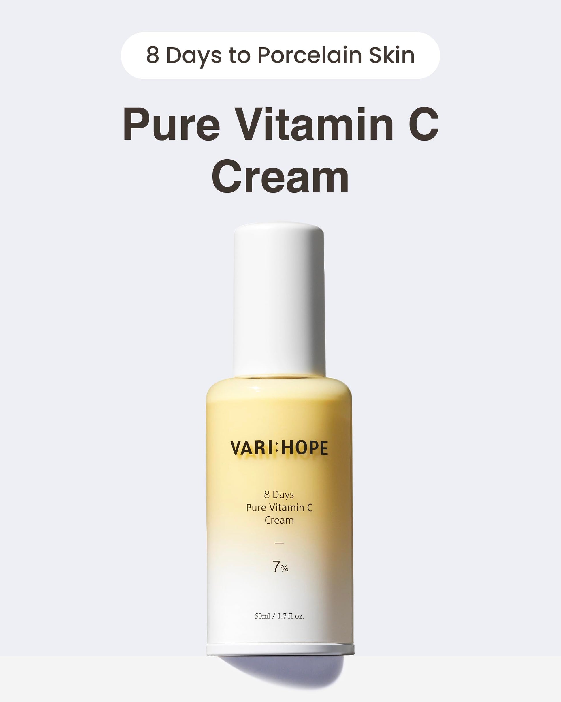 VARIHOPE- Crema con vitamina C pura de 8 días (50 ml) Hidratante coreano para una piel radiante. Hidratación profunda y brillo