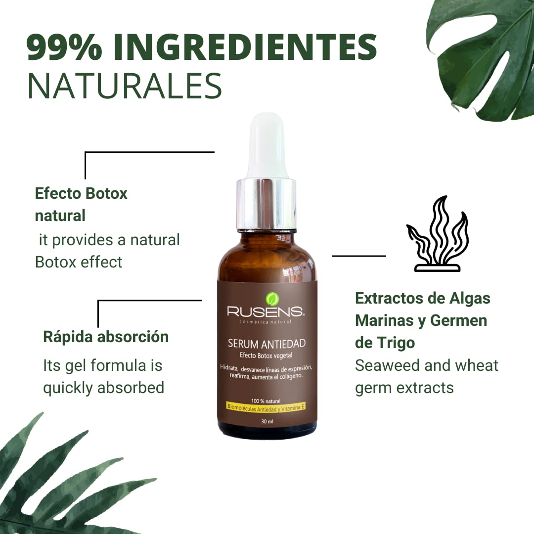 Rusens - Serum Antiedad Ácido Hialurónico 100% natural con Efecto Tensor. Activa Colágeno y Elastina
