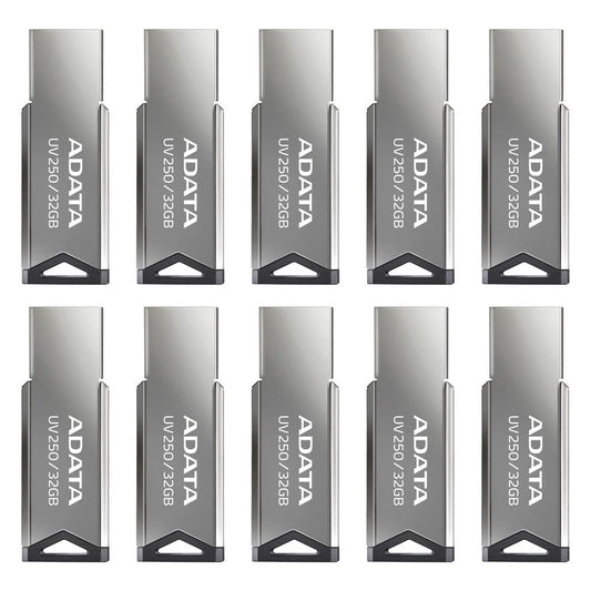 Memoria USB ADATA Plata Negro Diseño Compacto Compatibilidad Universal 32 GB Kit 10 Piezas
