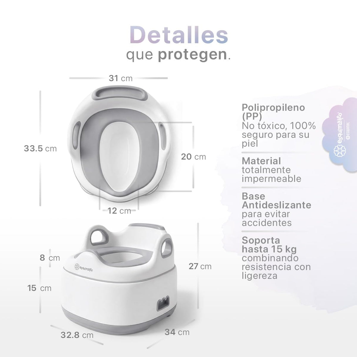 ESQUIMAL Bacinica 3 en 1 Baño Entrenador Niño y Niña Asiento WC Blanco