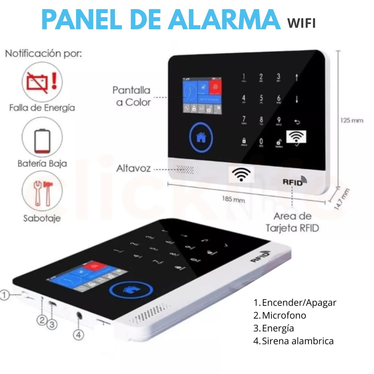 Clicklife - Kit Alarma WiFi Sistema de Seguridad Inalambrica para Casa y Negocio con App Celular, Compatible con Google y Alexa Notificaciones en Tiempo Real (2 Sensores, Control de 100 Zonas)