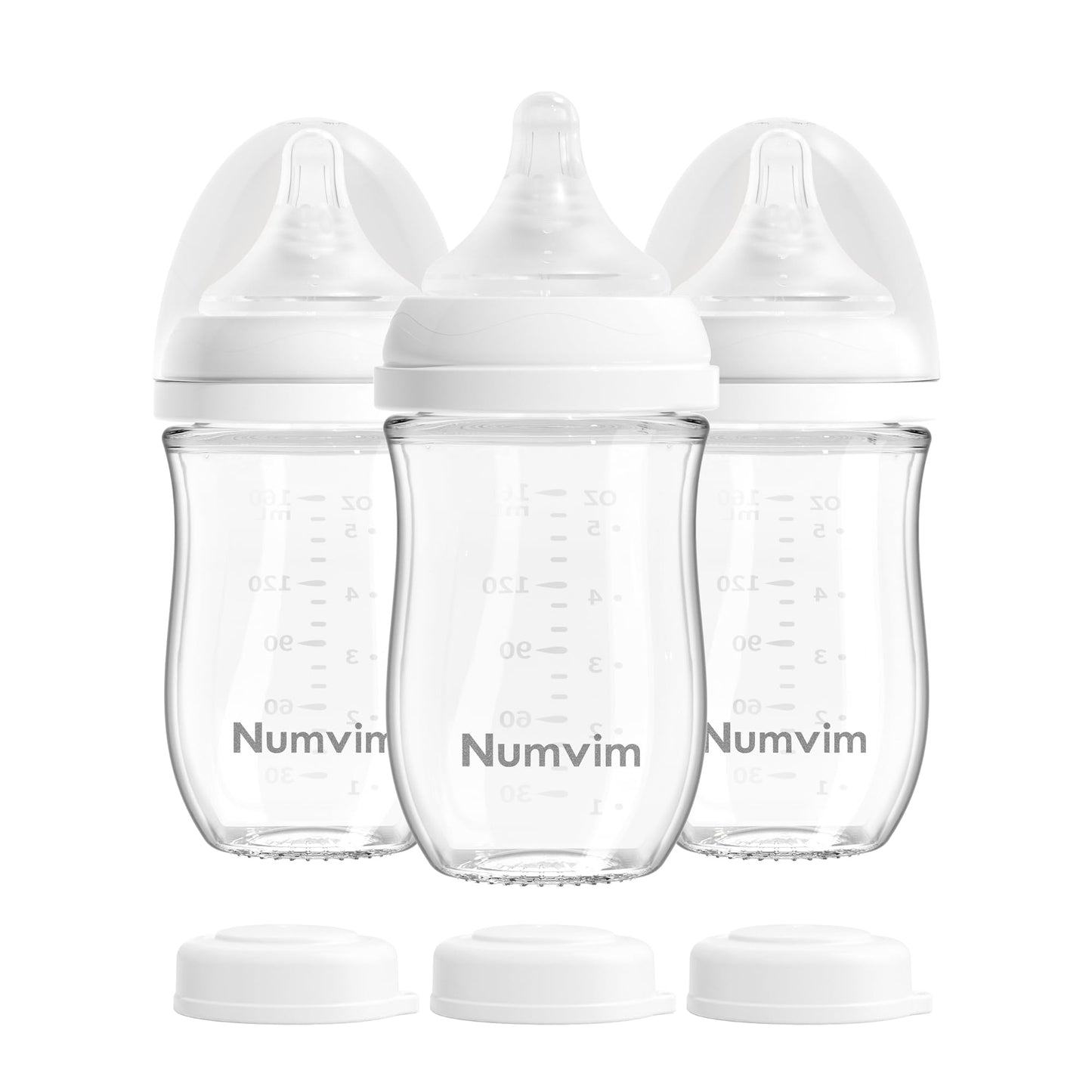 Numvim - Biberones de vidrio natural para bebés de flujo suave y extra lento, biberón de lactancia para recién nacidos con tetina anticólico para bebés de 0 meses, color blanco (5 onzas), 1 unidad