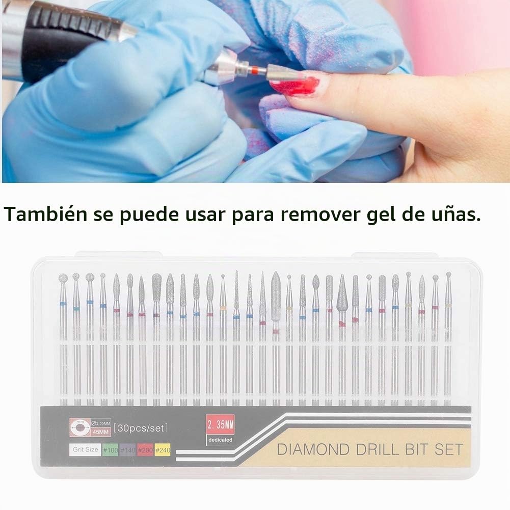Kit de Taladro Salmue 30 Piezas Diamante para Arte de Uñas en Manicura y Pedicura