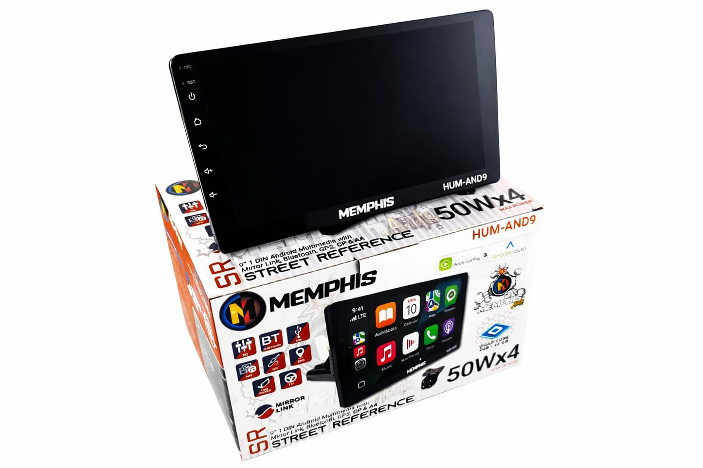 Memphis Estéreo para Auto Hum-AND9 de 9 Pulgadas, Android 11 con CarPlay y Android Auto Inalámbrico, Compatible con Cámara de Reversa, Control de Volante, Reproductor MP5 con Bluetooth, FM y GPS