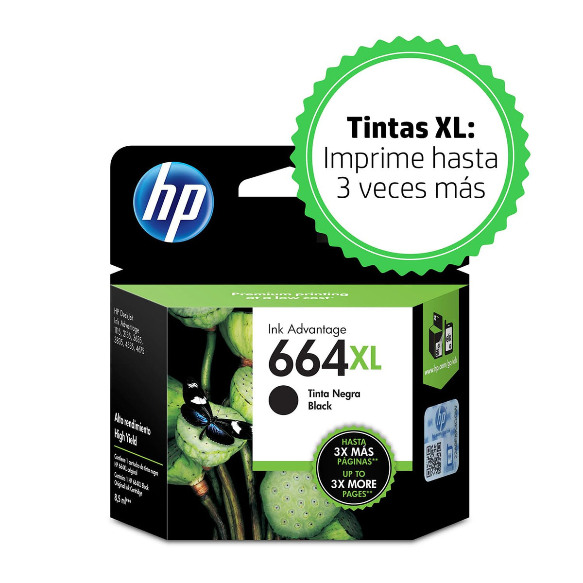 Cartucho de Tinta HP Negro 664XL Original Compatibilidad Deskjet 4535 y Más Impresoras