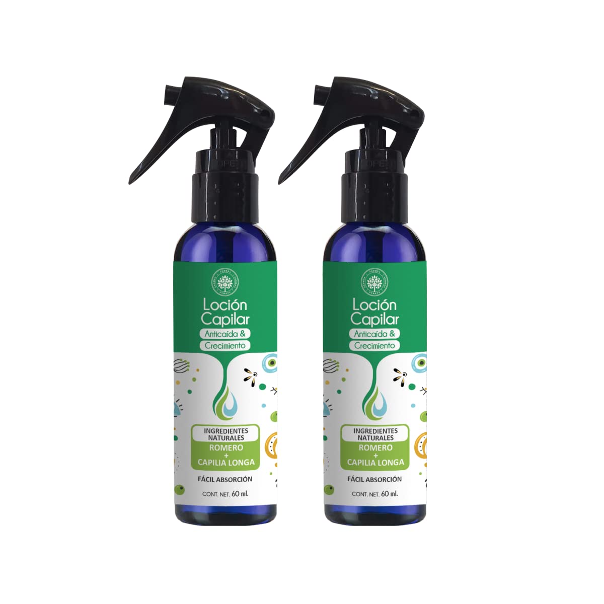 ÁRBORA 2 Pack Loción Capilar Antícaída, Estimula el Crecimiento & Promueve la salud Capilar. Tónico con Aceites Esenciales de Romero, Lavanda y Tea Tree. 60 ml. Árbora (Romero, Lavanda y Tea Tree)