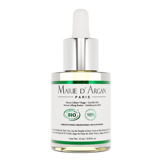Marie d'Argan Sérum Lifting Rostro Natural, Orgánico y Vegano, Aloe Vera, Té Verde, Antiedad, Hidratante, Unisex