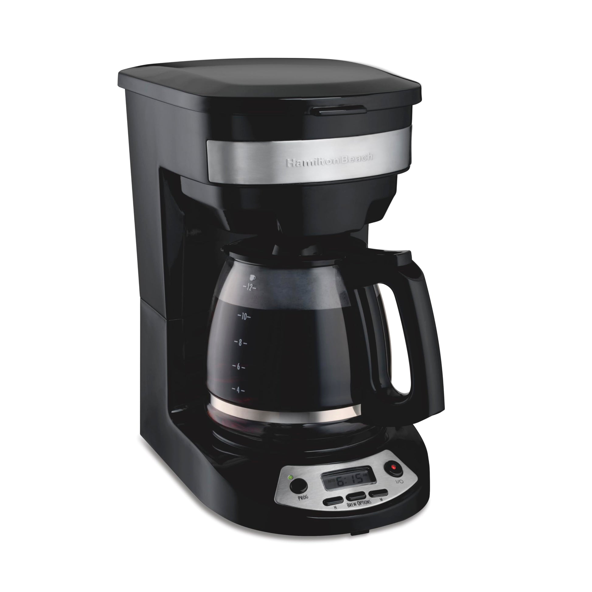 Hamilton Beach Cafetera para 12 Tazas, Programable, 3 Opciones de Preparación, Jarra de Vidrio, Negra (46299)