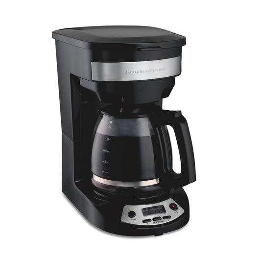Hamilton Beach Cafetera para 12 Tazas, Programable, 3 Opciones de Preparación, Jarra de Vidrio, Negra (46299)