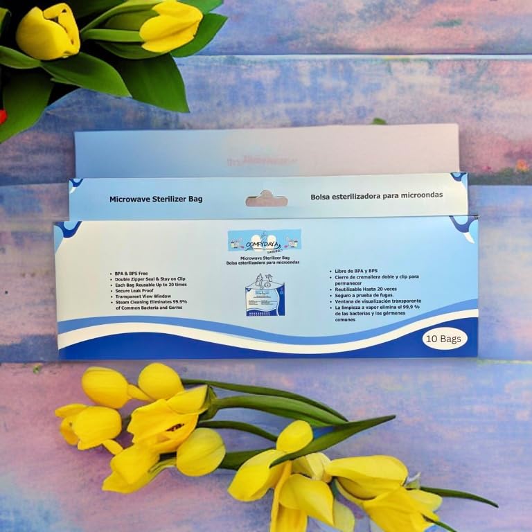 Comfydaya Safeshield - Bolsa esterilizadora para microondas (para pezones, botellas de leche, accesorios para extraer leches). Paquete de 10