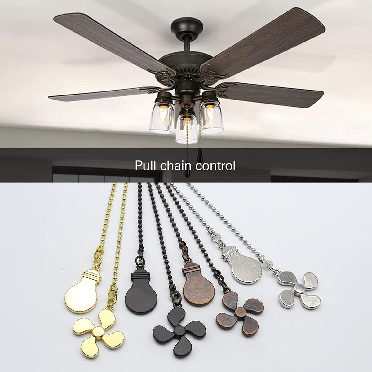 Juego de Cadena de Ventilador con Colgante de Abanico en Latón Extensor de 12 Pulgadas