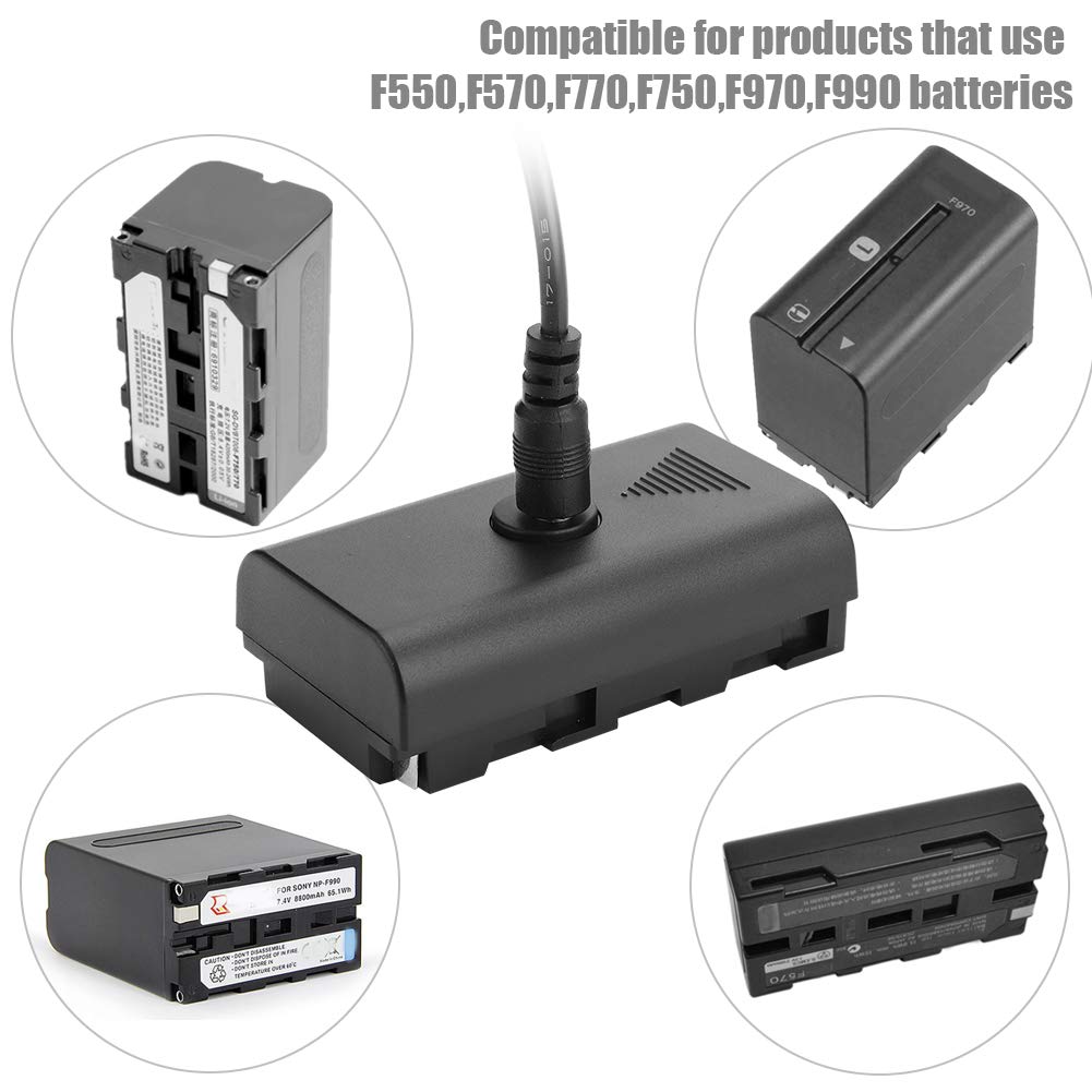 NP-F Batería ficticia Fuente de alimentación externa Acoplador de batería ficticia Adaptador de fuente de alimentación de CA para NP-F550 F570 F770 F750 F970 F990 con cable USB para alimentar la cámar