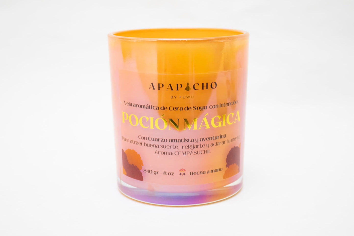 Fuwu, velas aromáticas de cera de soya con cuarzos naturales y hierbas de olor, aromatizantes para hogar, halloween decoracion otoño (Cempasuchil)