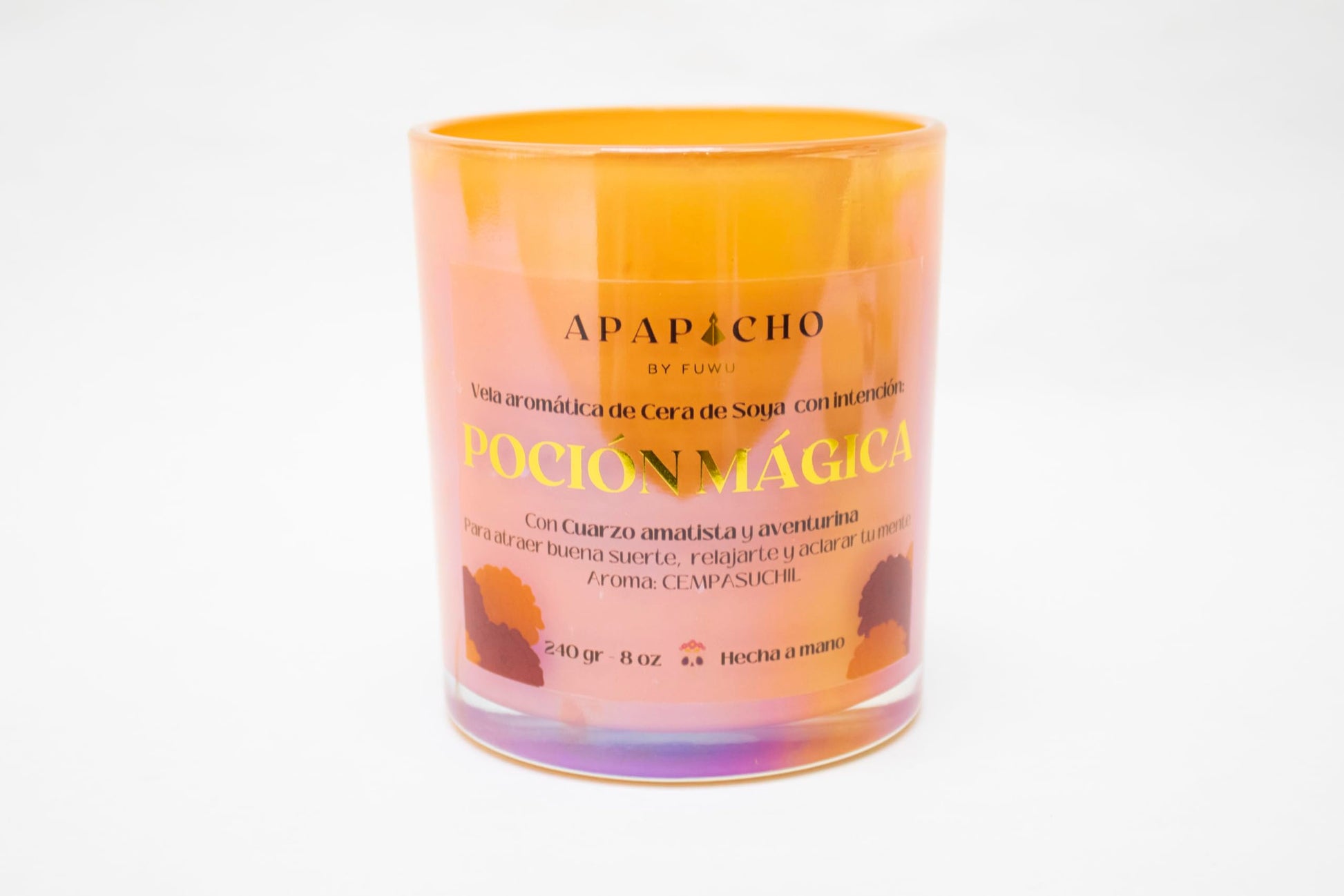 Fuwu, velas aromáticas de cera de soya con cuarzos naturales y hierbas de olor, aromatizantes para hogar, halloween decoracion otoño (Cempasuchil)
