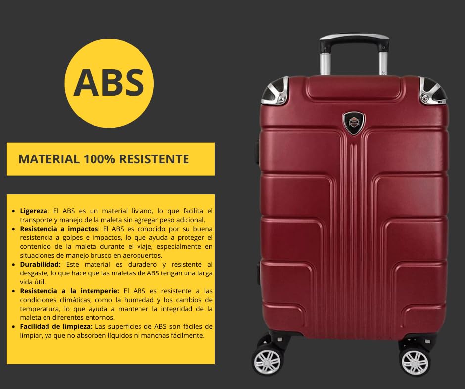 Maleta de Mano JONY Carry On Rigida Resistente Ruedas Giratorias 360 Mango Expandible ABS Candado de Seguridad (vino)