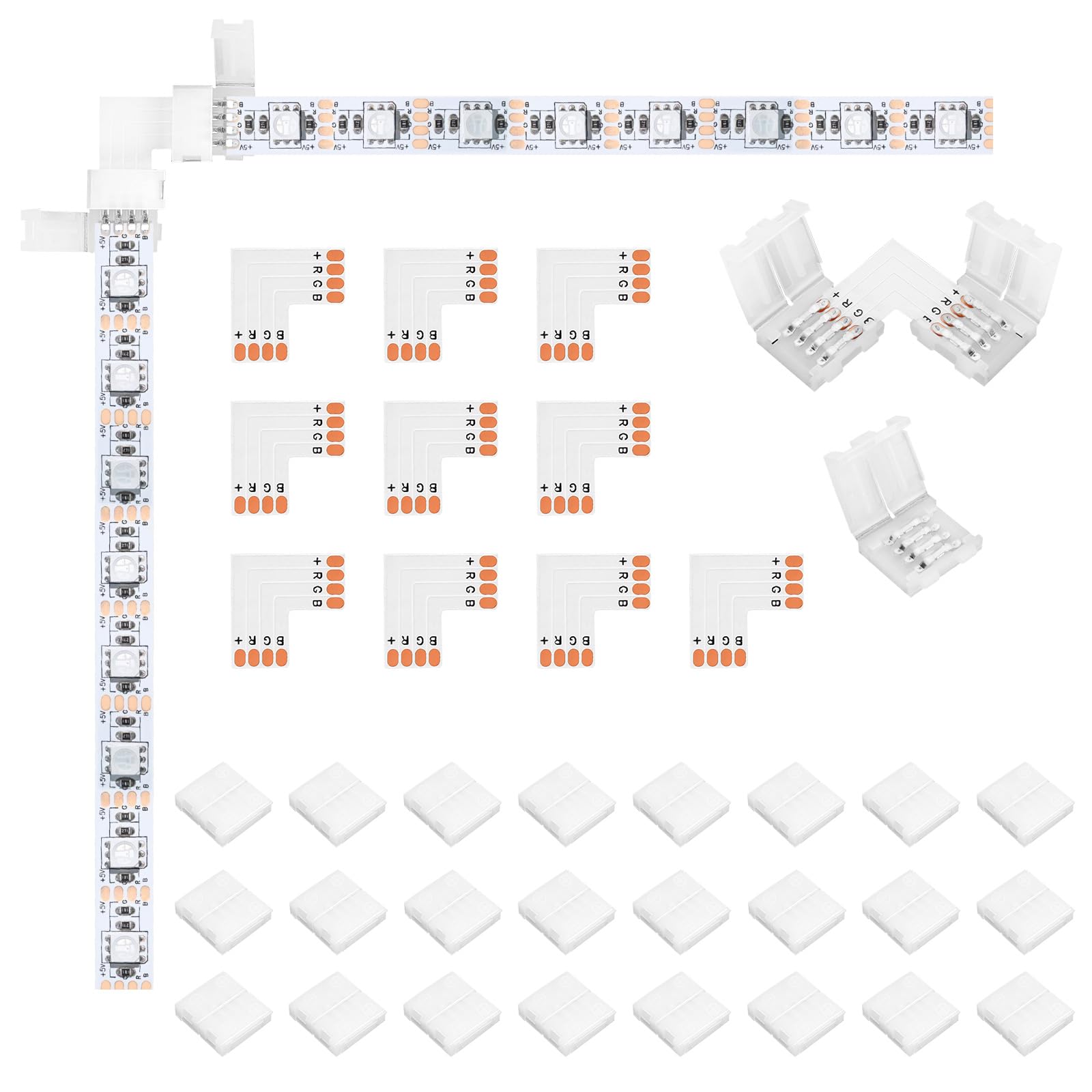 Conectores LED 4 Pines en Forma L 10mm para Extensión de Tiras LED sin Soldadura 10 Piezas