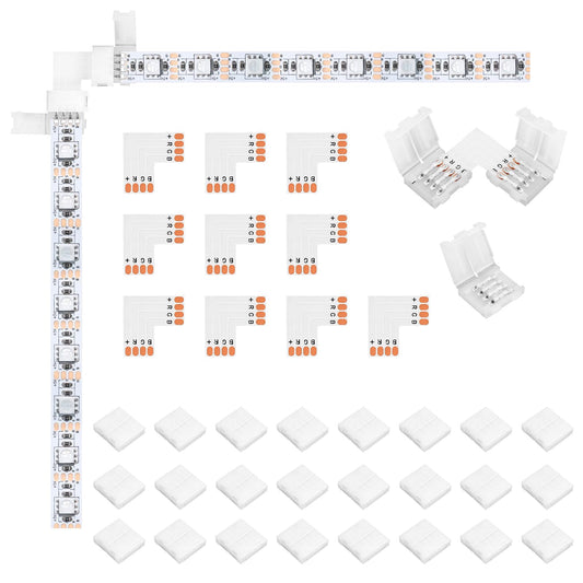 Conectores LED 4 Pines en Forma L 10mm para Extensión de Tiras LED sin Soldadura 10 Piezas