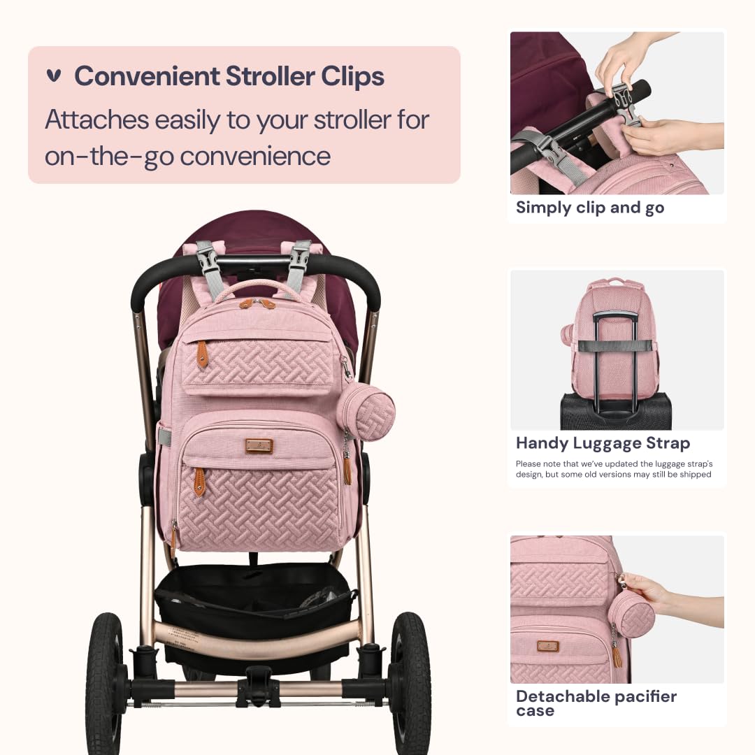 BabbleRoo - Mochila para pañales grande de viaje para bebé con cambiador, bolsas impermeables para bebé para mamá y papá, bolsas unisex con estuche para chupete, correa de equipaje y clips para