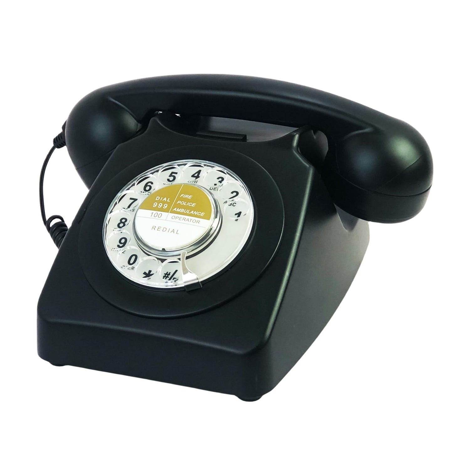 Benotek - Teléfono de línea fija negro, teléfono de escritorio con esfera giratoria de los años 80, teléfono retro de estilo antiguo clásico para hogar, oficina, escuela, hotel