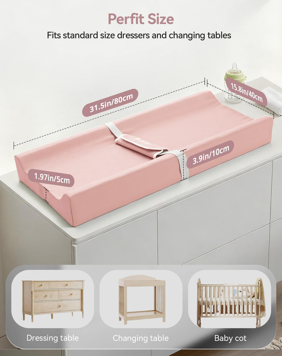 COMOMY - Cambiador de bebé con funda de poliuretano lavable e impermeable, cambiador de pañales contorneado para cómoda con cinturón de seguridad antideslizante, portátil y ligero, espuma acolchada